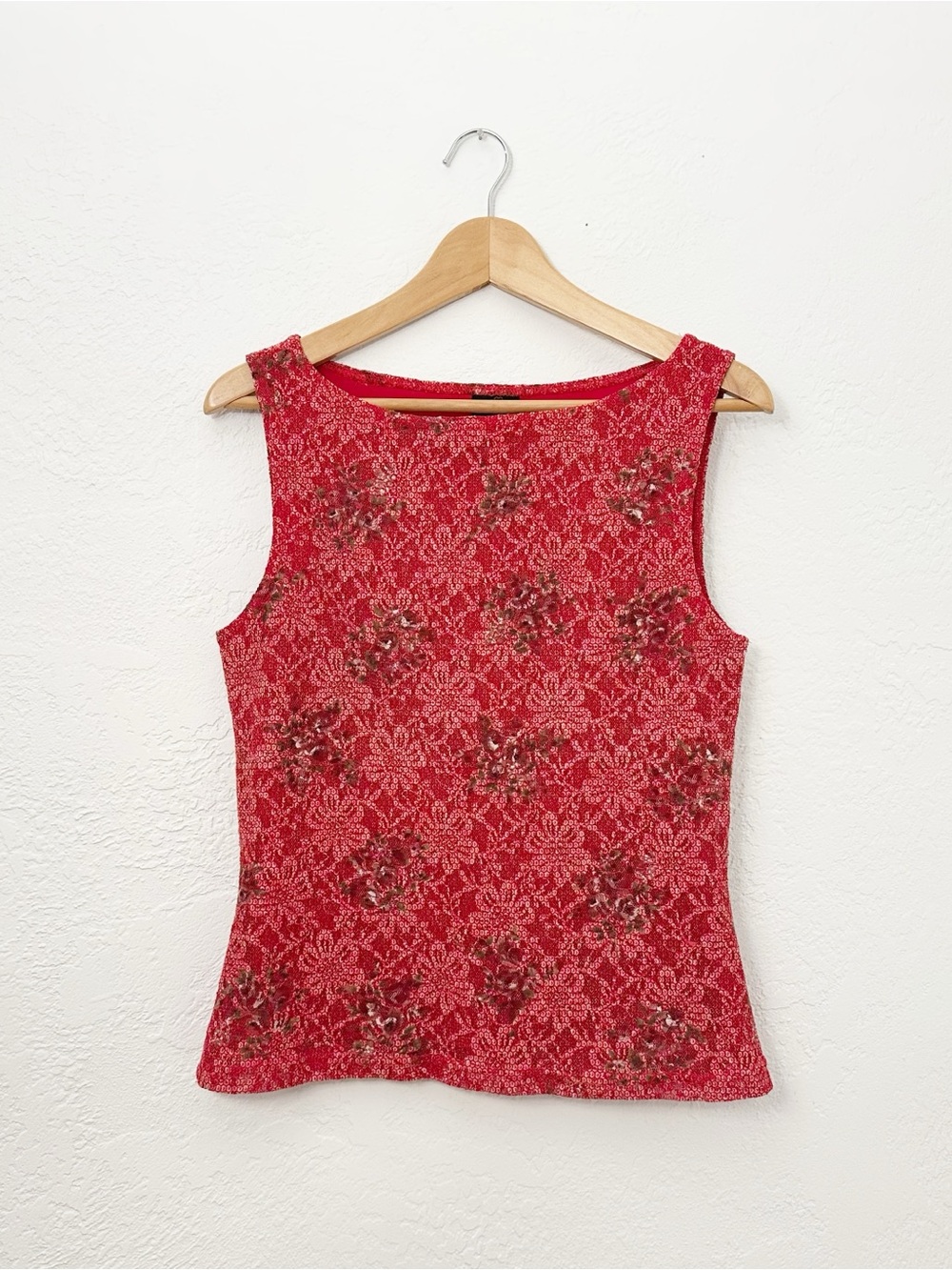 Vintage 90s Y2K Red Top Ballet Bateau Boat Neckline Sleeveless